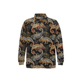 Chameleon lizard tropical leaves palm tree Men's Long Sleeve Polo Shirt
