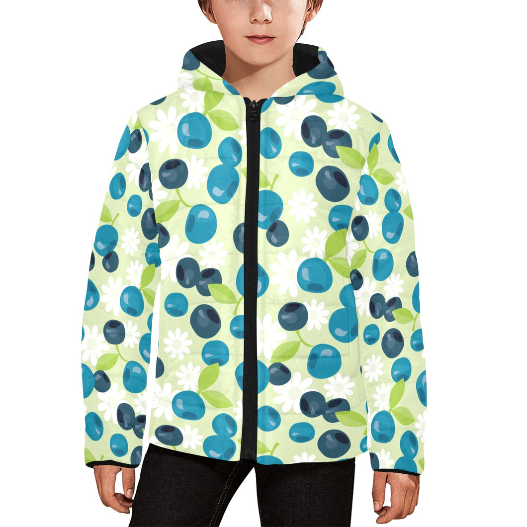 blueberry flower pattern Kids' Boys' Girls' Padded Hooded Jacket