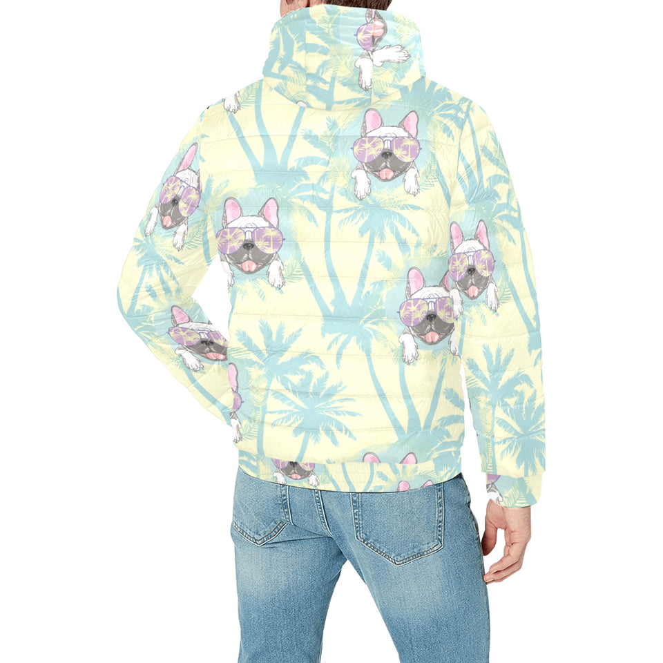 French bulldog hawaii blackground Men's Padded Hooded Jacket