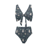 windmill tree pattern Chest Bowknot High Waisted Bikini Swimsuit