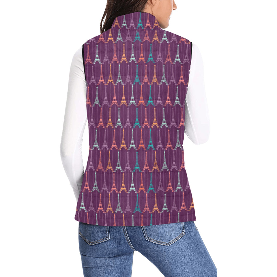Eiffel Tower Pattern Print Design 05 Women's Padded Vest