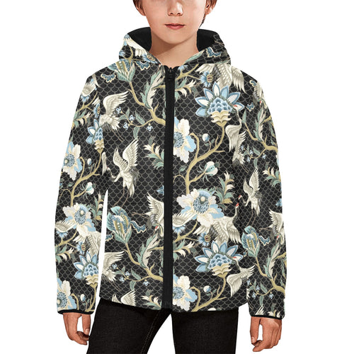 Japanese crane ornament elements Kids' Boys' Girls' Padded Hooded Jacket