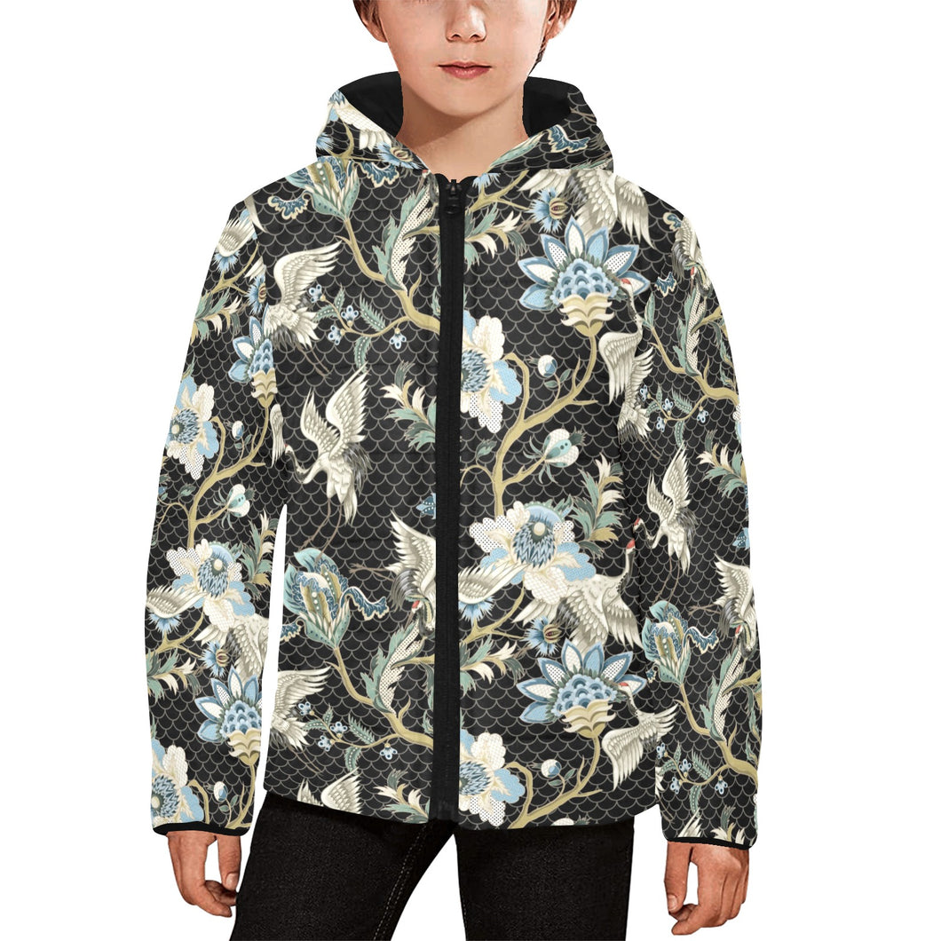 Japanese crane ornament elements Kids' Boys' Girls' Padded Hooded Jacket