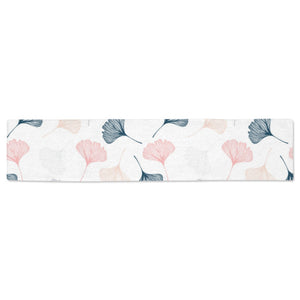 Black Gray Cream coral ginkgo leaves pattern Table Runner