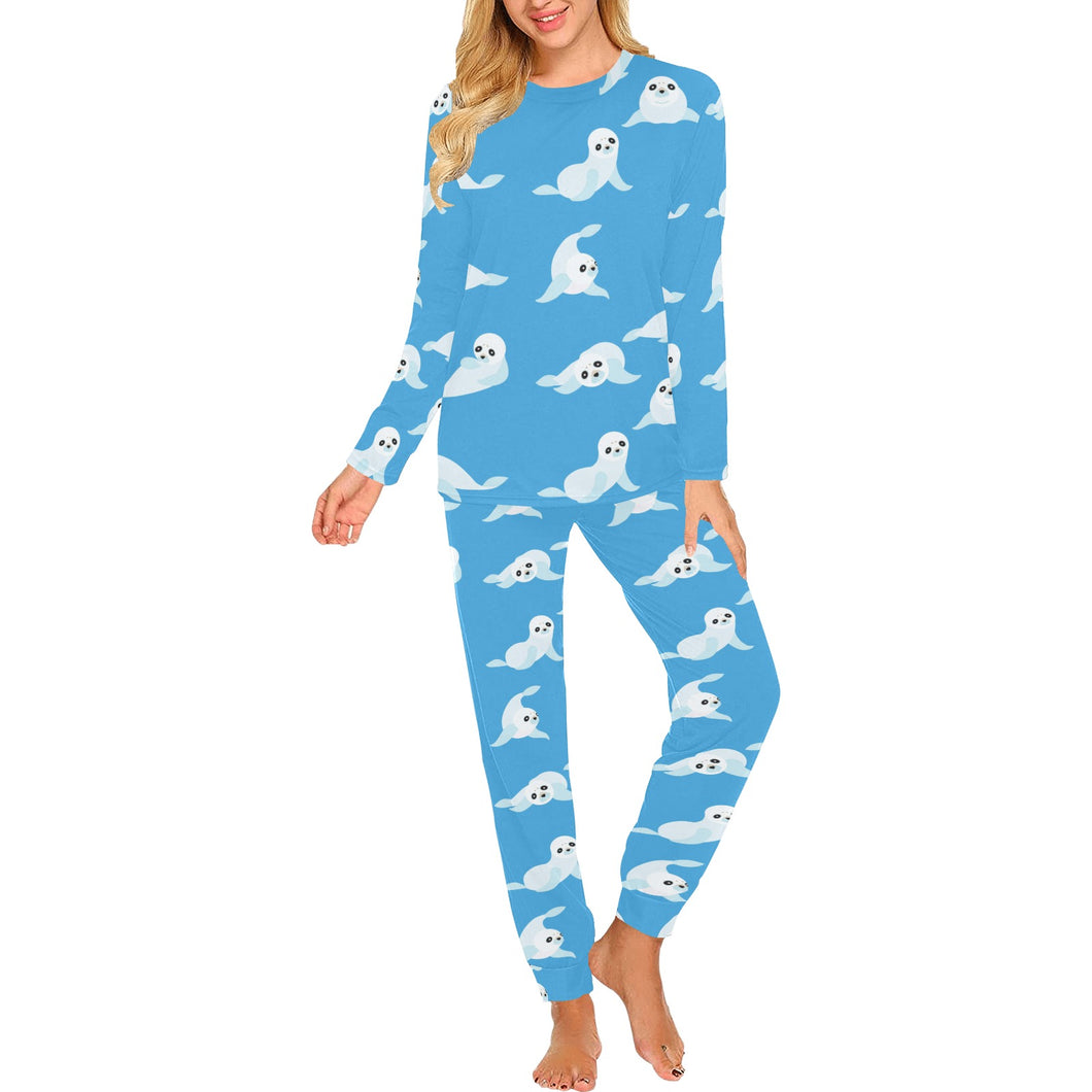 Cute sea lion seal pattern background Women's All Over Print Pajama Set