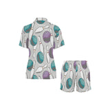Bowling ball and pin gray background Women's V-Neck Short Pajama Set