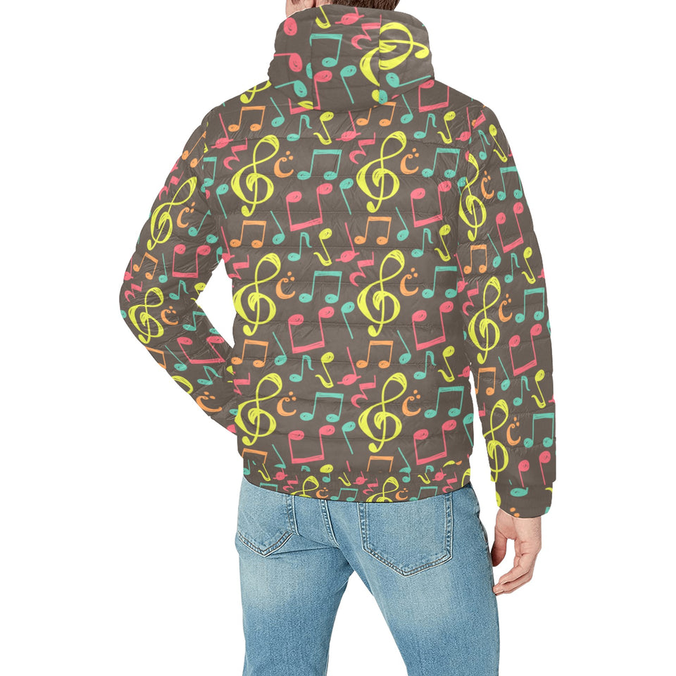 Music Notes Pattern Print Design 05 Men's Padded Hooded Jacket