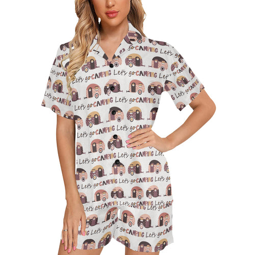 Camper Van Pattern Print Design 01 Women's V-Neck Short Pajama Set