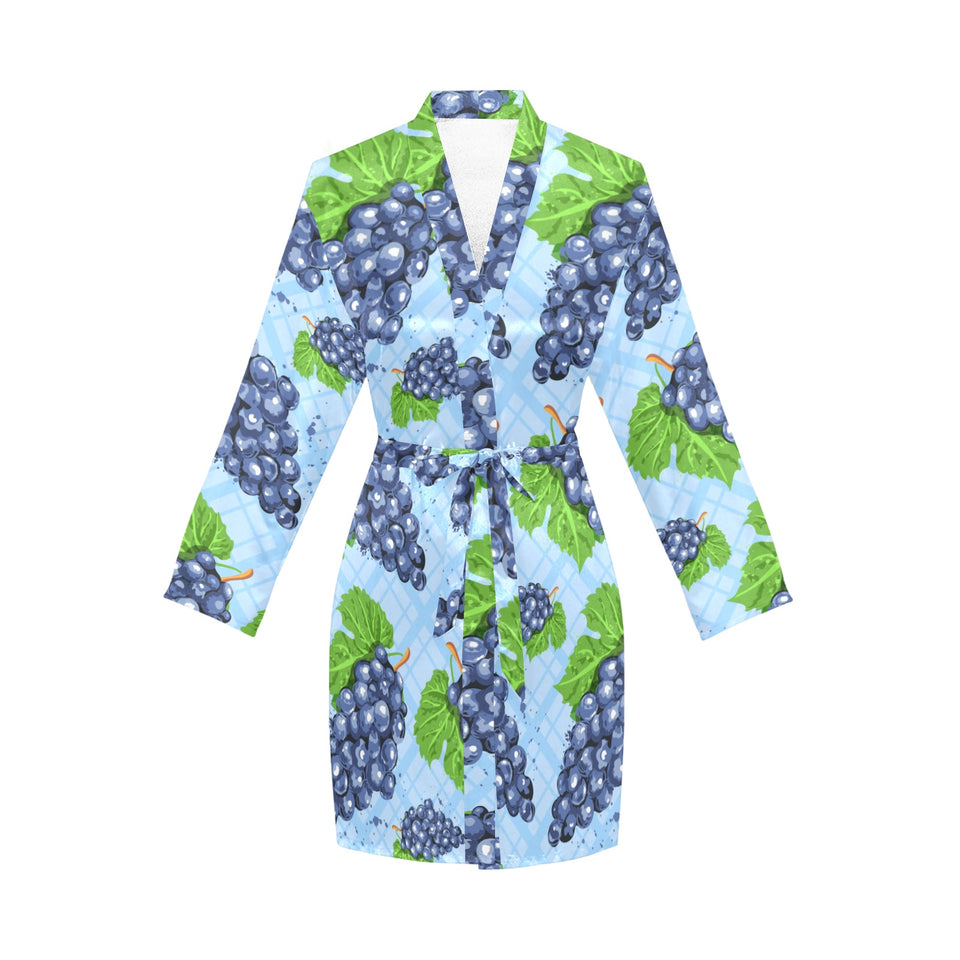 Watercolor grape pattern Women's Long Sleeve Belted Night Robe