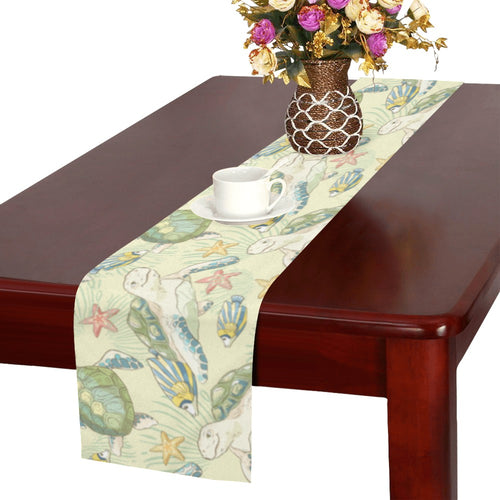 Hand drawn sea turtle fish pattern Table Runner