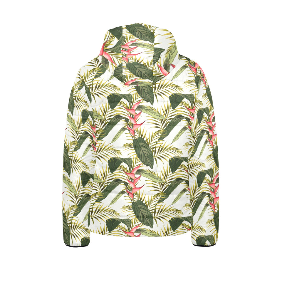 heliconia pattern Kids' Boys' Girls' Padded Hooded Jacket