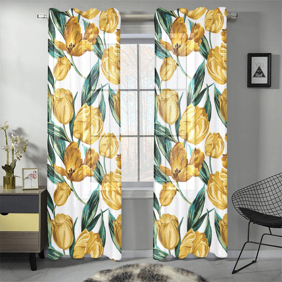 yellow tulips pattern Gauze Curtain