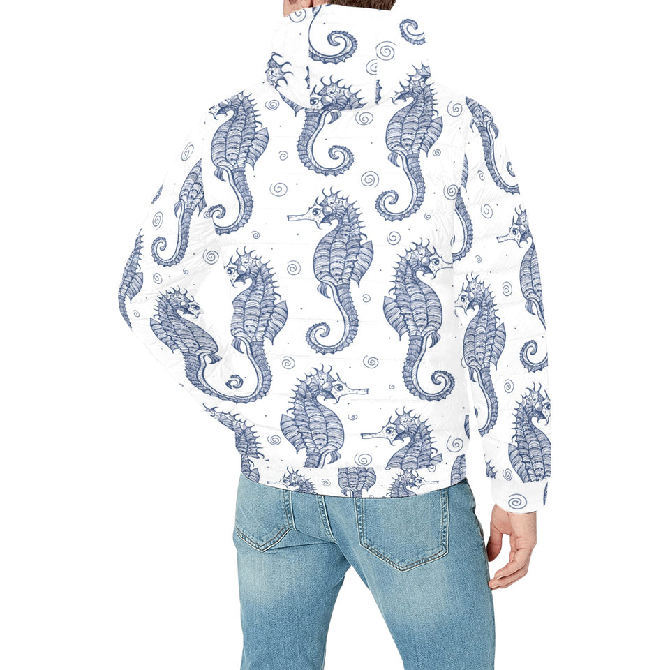Seahorse pattern background Men's Padded Hooded Jacket