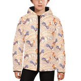 Cute rooster chicken cock floral ornament backgrou Kids' Boys' Girls' Padded Hooded Jacket