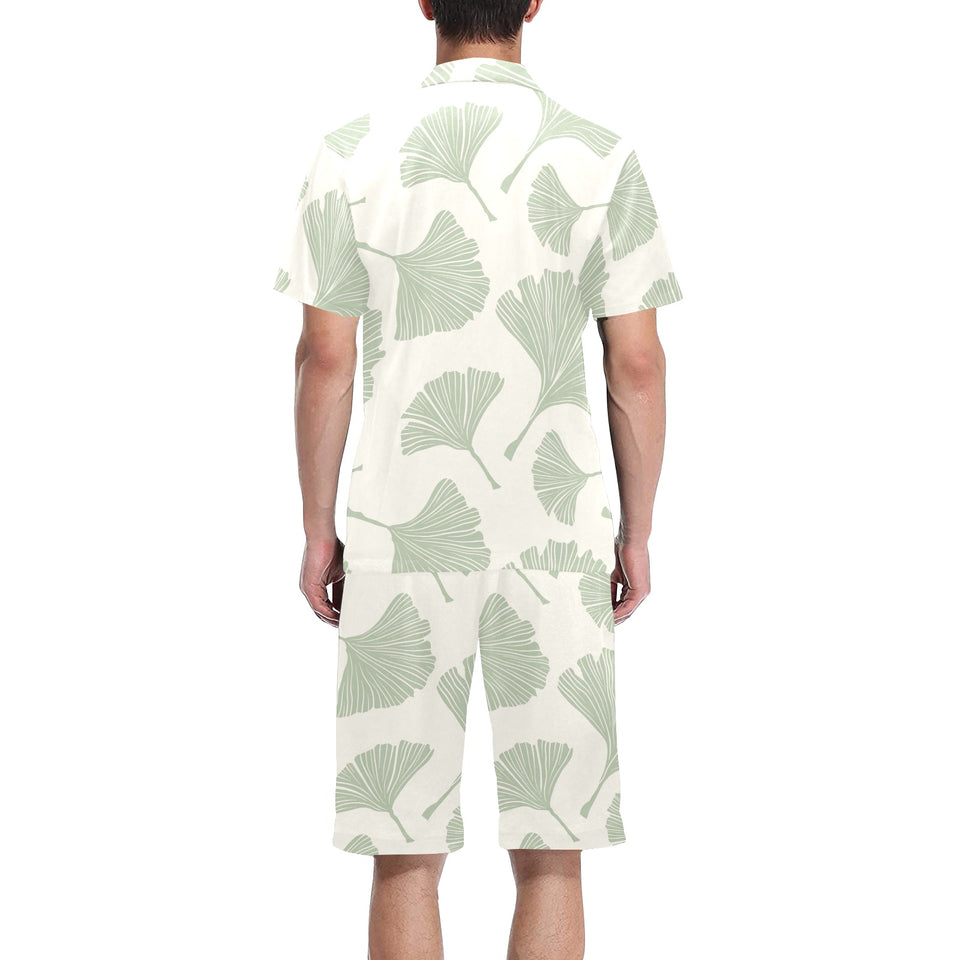 Ginkgo leaves pattern Men's V-Neck Short Pajama Set
