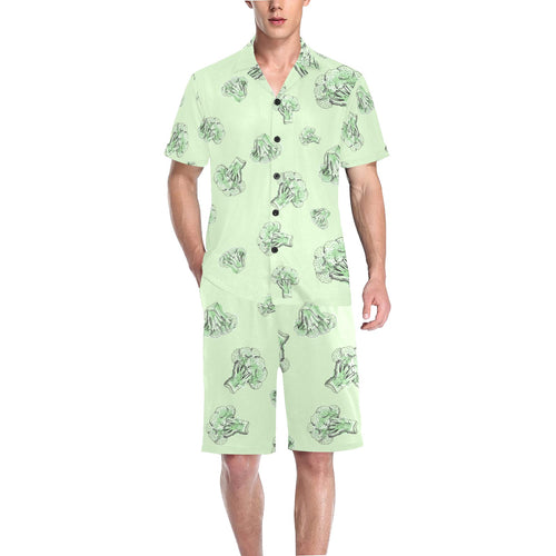 broccoli sketch pattern Men's V-Neck Short Pajama Set