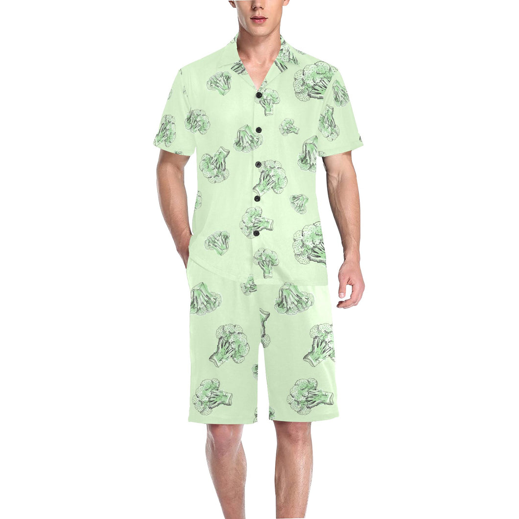 broccoli sketch pattern Men's V-Neck Short Pajama Set