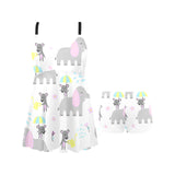 Cute elephant mouse pattern Chest Sexy Pleated Two Piece Swim Dress