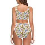 Teddy Bear Pattern Print Design 01 Chest Bowknot High Waisted Bikini Swimsuit