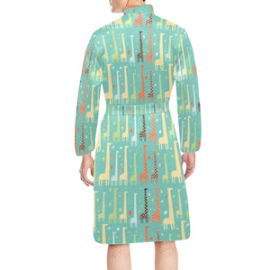 Giraffe Pattern Print Design 01 Men's Long Sleeve Belted Night Robe