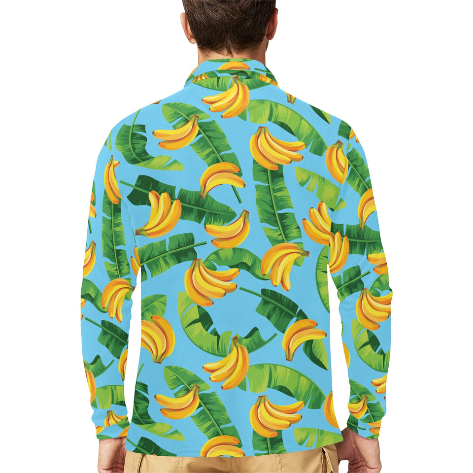 banana leaves banana design pattern Men's Long Sleeve Polo Shirt