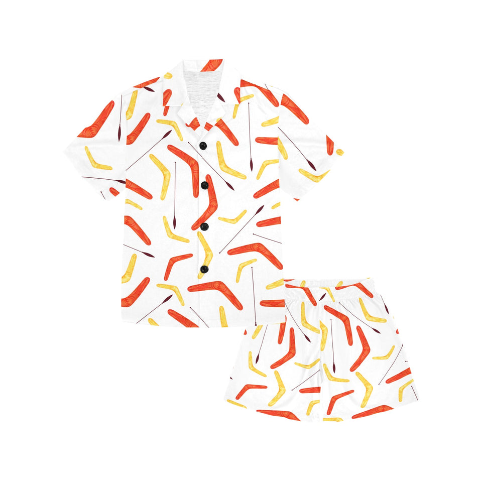 Waterclor boomerang Australian aboriginal ornament Kids' Boys' Girls' V-Neck Short Pajama Set