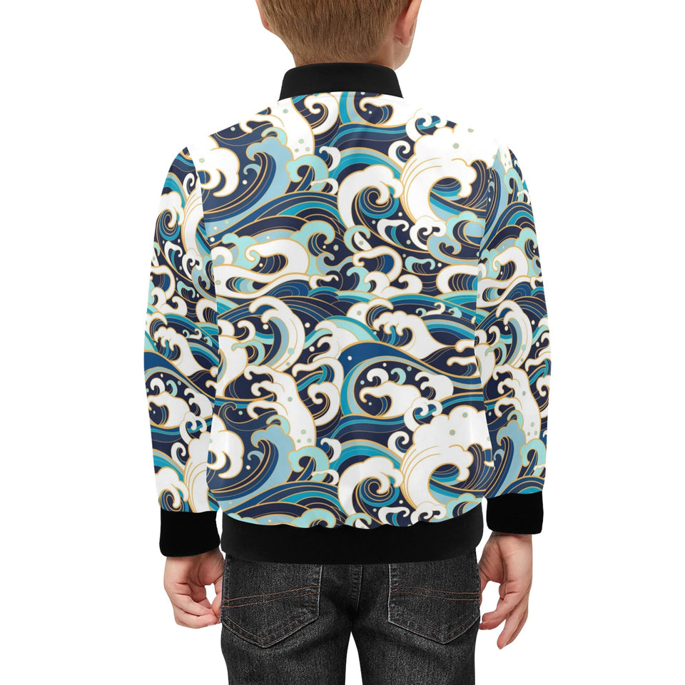 Japanese wave pattern Kids' Boys' Girls' Bomber Jacket