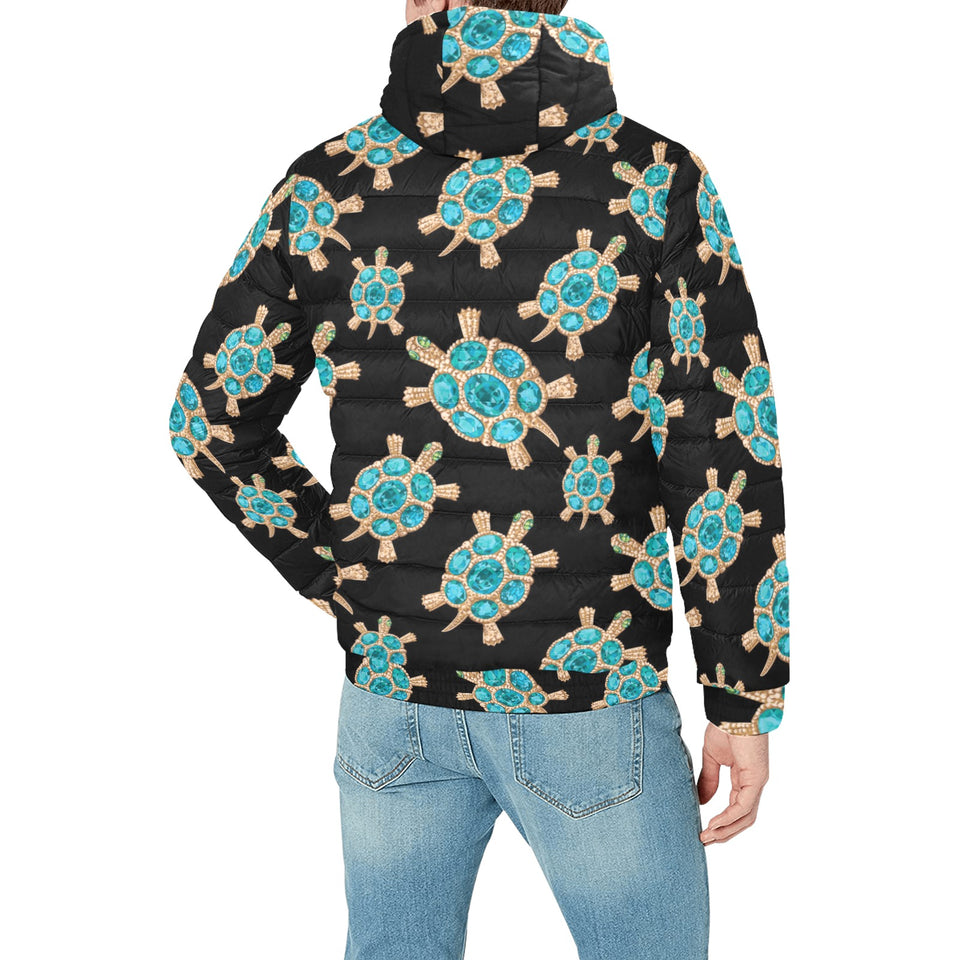 Sea turtle blue stone pattern Men's Padded Hooded Jacket
