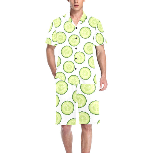 Cucumber slices pattern Men's V-Neck Short Pajama Set