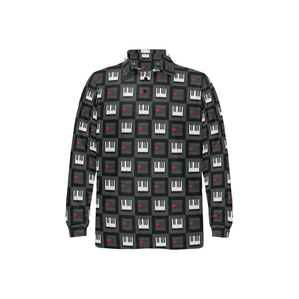 Piano Pattern Print Design 05 Men's Long Sleeve Polo Shirt