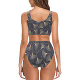 Gold ginkgo leaves Chest Bowknot High Waisted Bikini Swimsuit