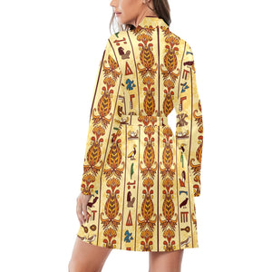 Egypt Hieroglyphics Pattern Print Design 04 Women's Long Sleeve Belted Night Robe
