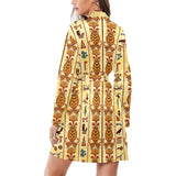 Egypt Hieroglyphics Pattern Print Design 04 Women's Long Sleeve Belted Night Robe