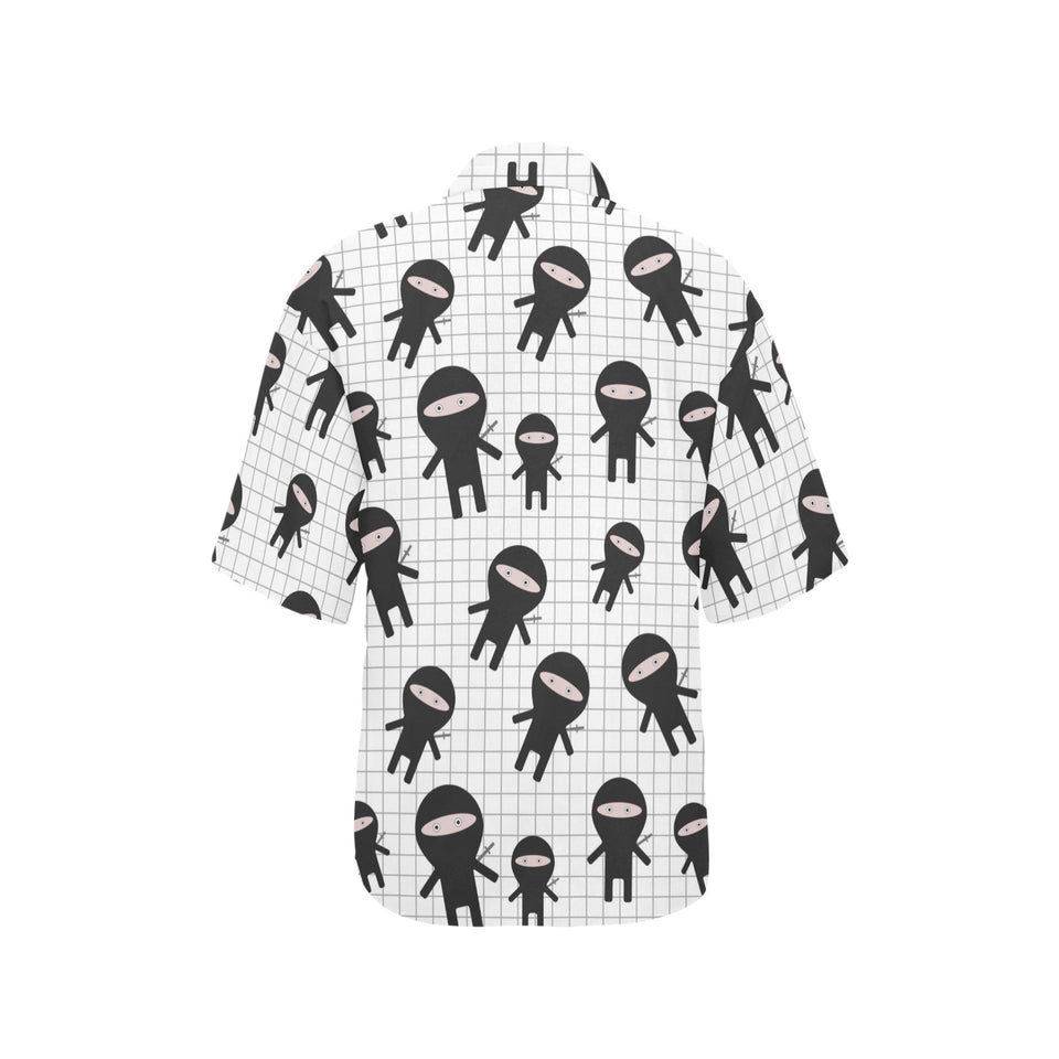 Ninja pattern plaid background Women's All Over Print Hawaiian Shirt