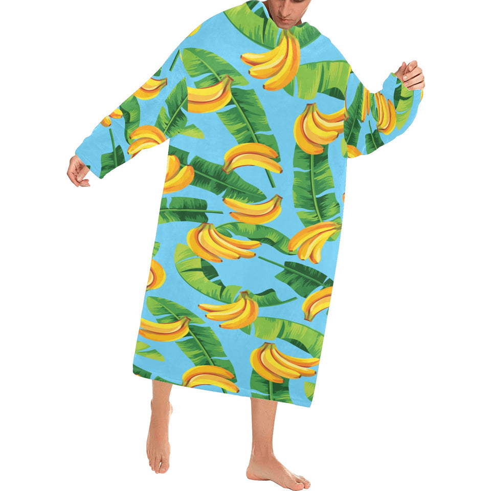 banana leaves banana design pattern Blanket Robe with Sleeves