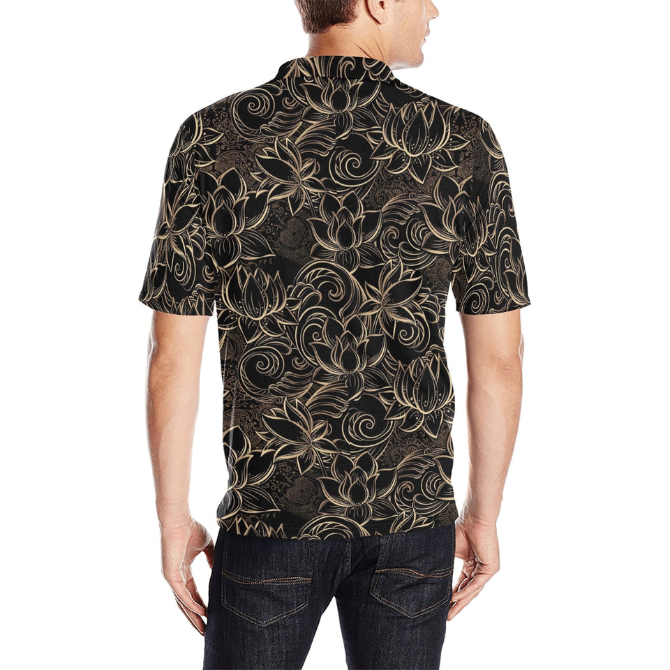 luxurious gold lotus waterlily black background Men's All Over Print Polo Shirt
