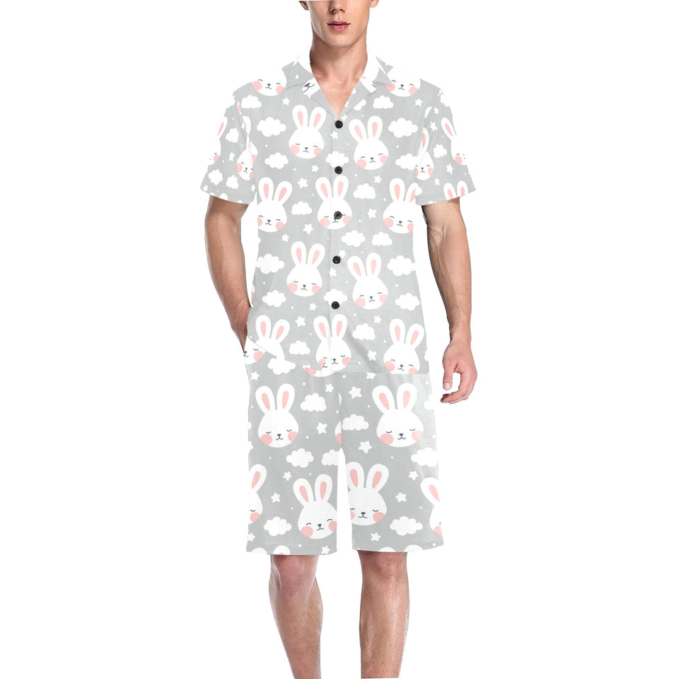 Rabbit cloud Pattern Men's V-Neck Short Pajama Set