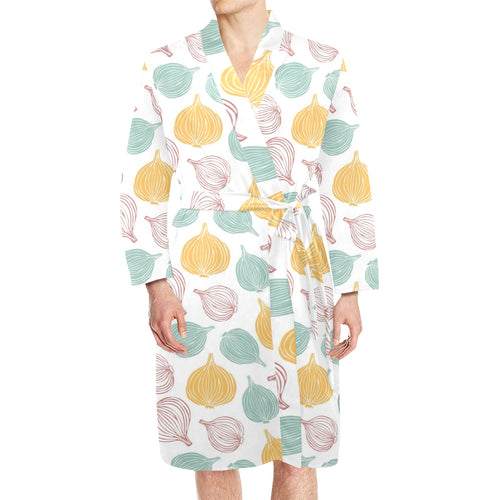 colorful onions white background Men's Long Sleeve Belted Night Robe