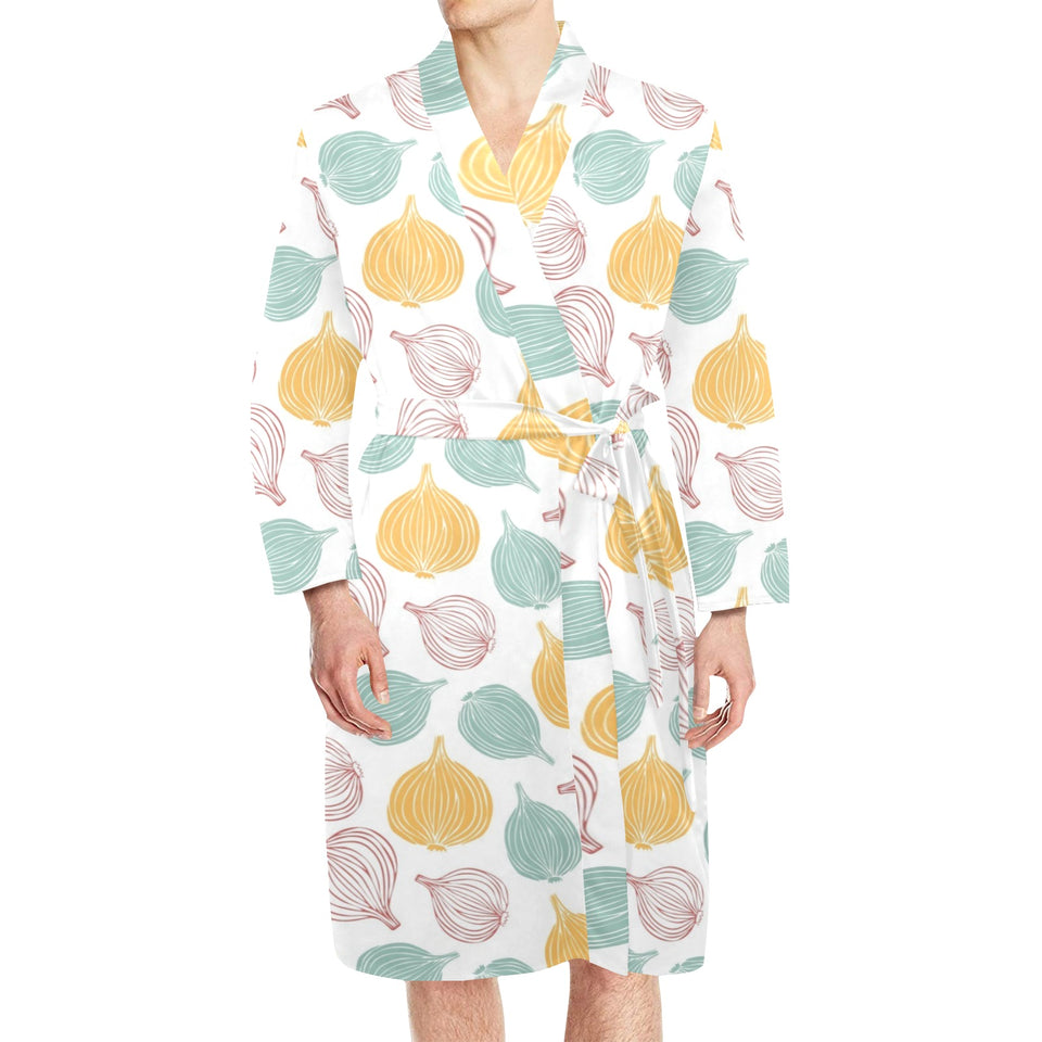 colorful onions white background Men's Long Sleeve Belted Night Robe