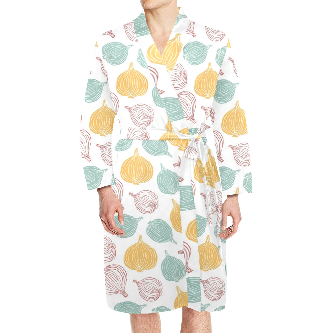 colorful onions white background Men's Long Sleeve Belted Night Robe