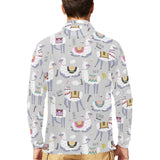 Cute Llama Alpaca pattern Men's Long Sleeve Polo Shirt