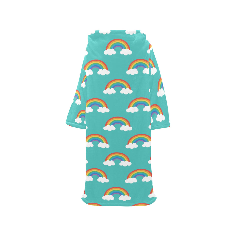 Rainbow pattern green background Blanket Robe with Sleeves