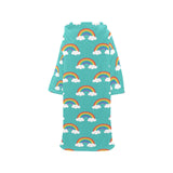 Rainbow pattern green background Blanket Robe with Sleeves