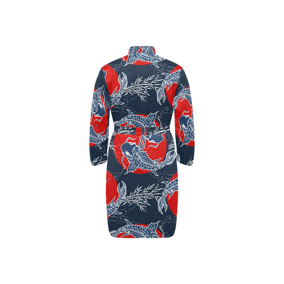 Koi Fish Carp Fishs hand drawn japanese art Men's Long Sleeve Belted Night Robe