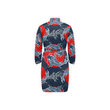 Koi Fish Carp Fishs hand drawn japanese art Men's Long Sleeve Belted Night Robe