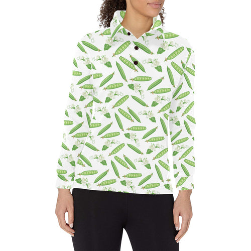 Green Peas Pattern Print Design 04 Women's Long Sleeve Polo Shirt