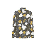 Beautiful gold autumn maple leaf pattern Women's Long Sleeve Polo Shirt