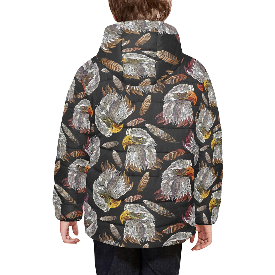 Eagle Pattern Print Design 05 Kids' Boys' Girls' Padded Hooded Jacket