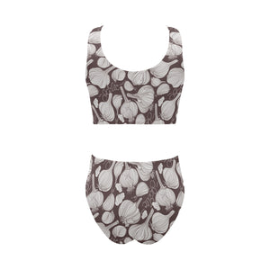 Garlic bulb dark background Chest Bowknot High Waisted Bikini Swimsuit