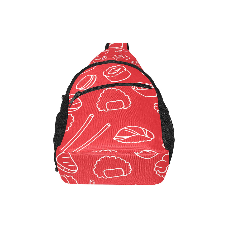 sushi pattern red background All Over Print Chest Bag
